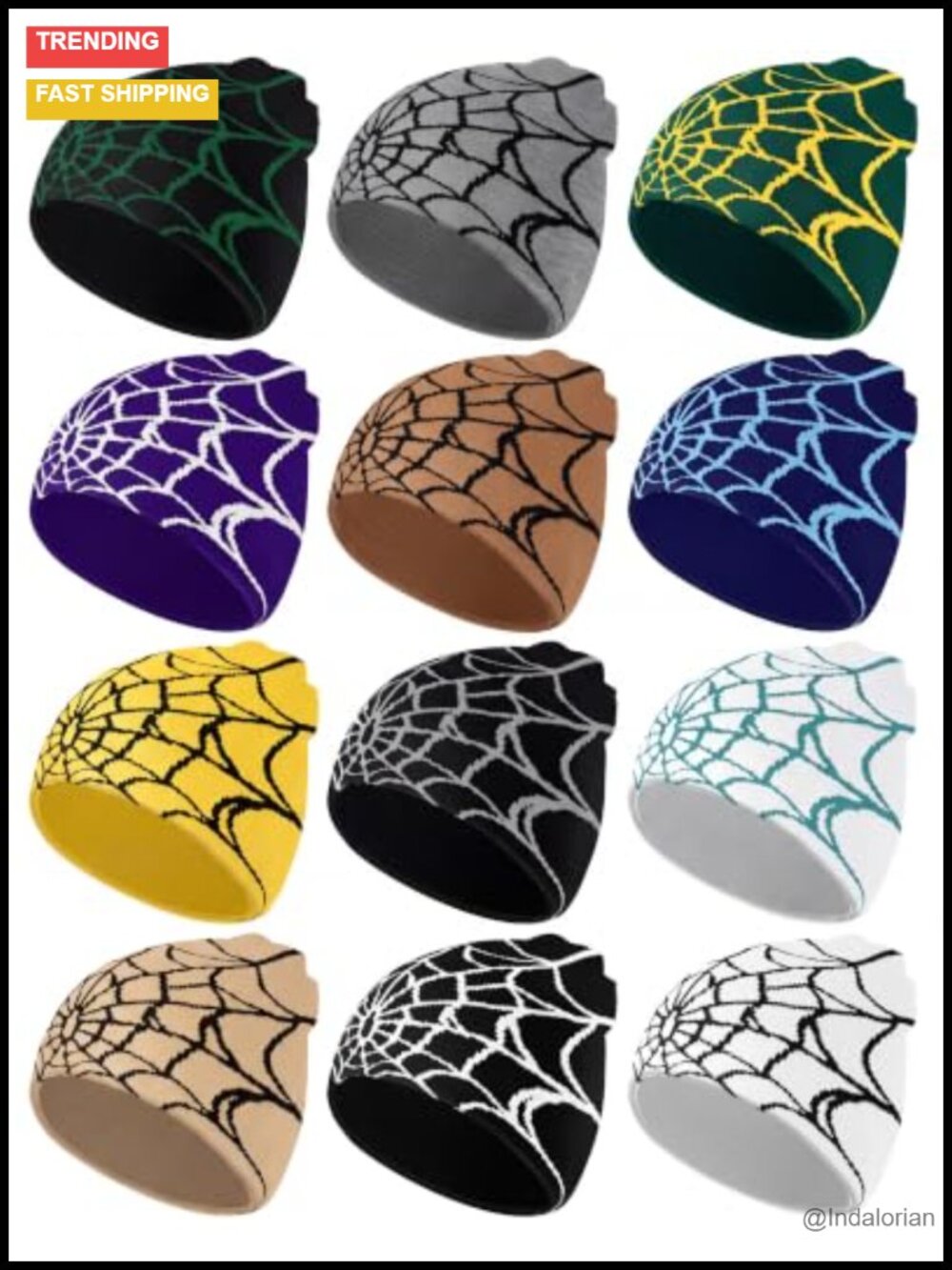 12 Pack Gothic Knit Beanies Web Graphic Skullies Warm Winter Hats